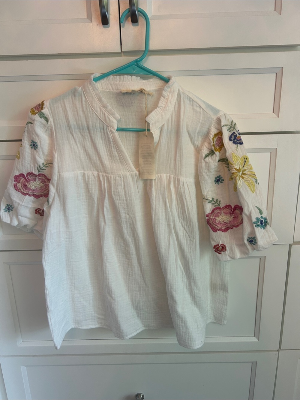 White Embroidered Sleeve Top